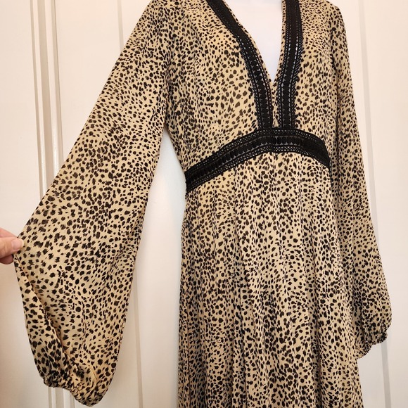 Baltic Born Cha Cha Maxi Dress M Taupe Leopard Black Lace Boho Wedding Guest - Picture 9 of 16
